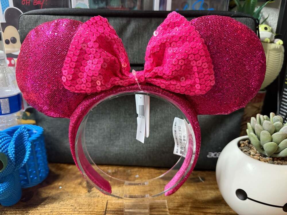 NWT Disney Parks Magenta Minnie Mouse Sequin Ear Headband